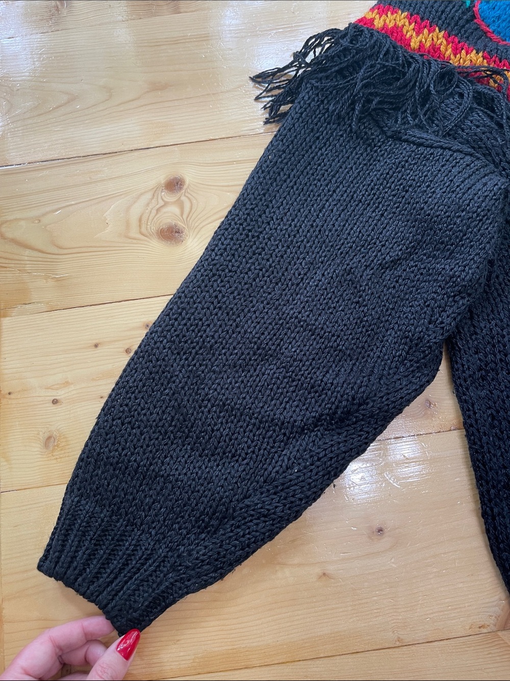 Vintage 1980s Diana Marco Heavy Knit Cardigan Sweater Western Fringe - Picture 14 of 14